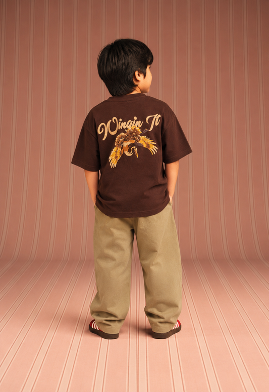 Wingin It – Brown Bird Print Kids’ T-Shirt