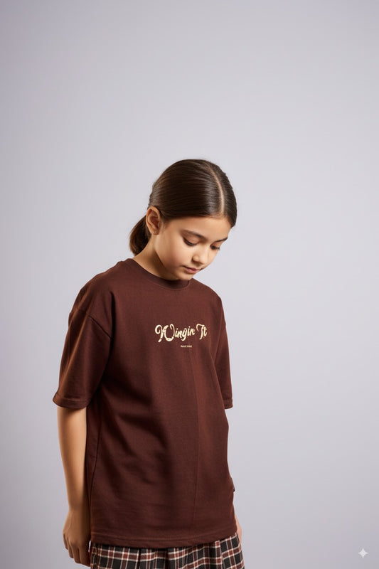 Wingin It – Brown Bird Print Kids’ T-Shirt