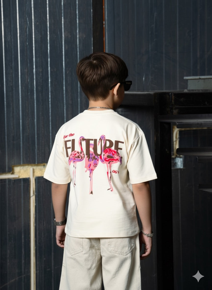 Beige(Cream) Flamingo- Kids' T-shirt