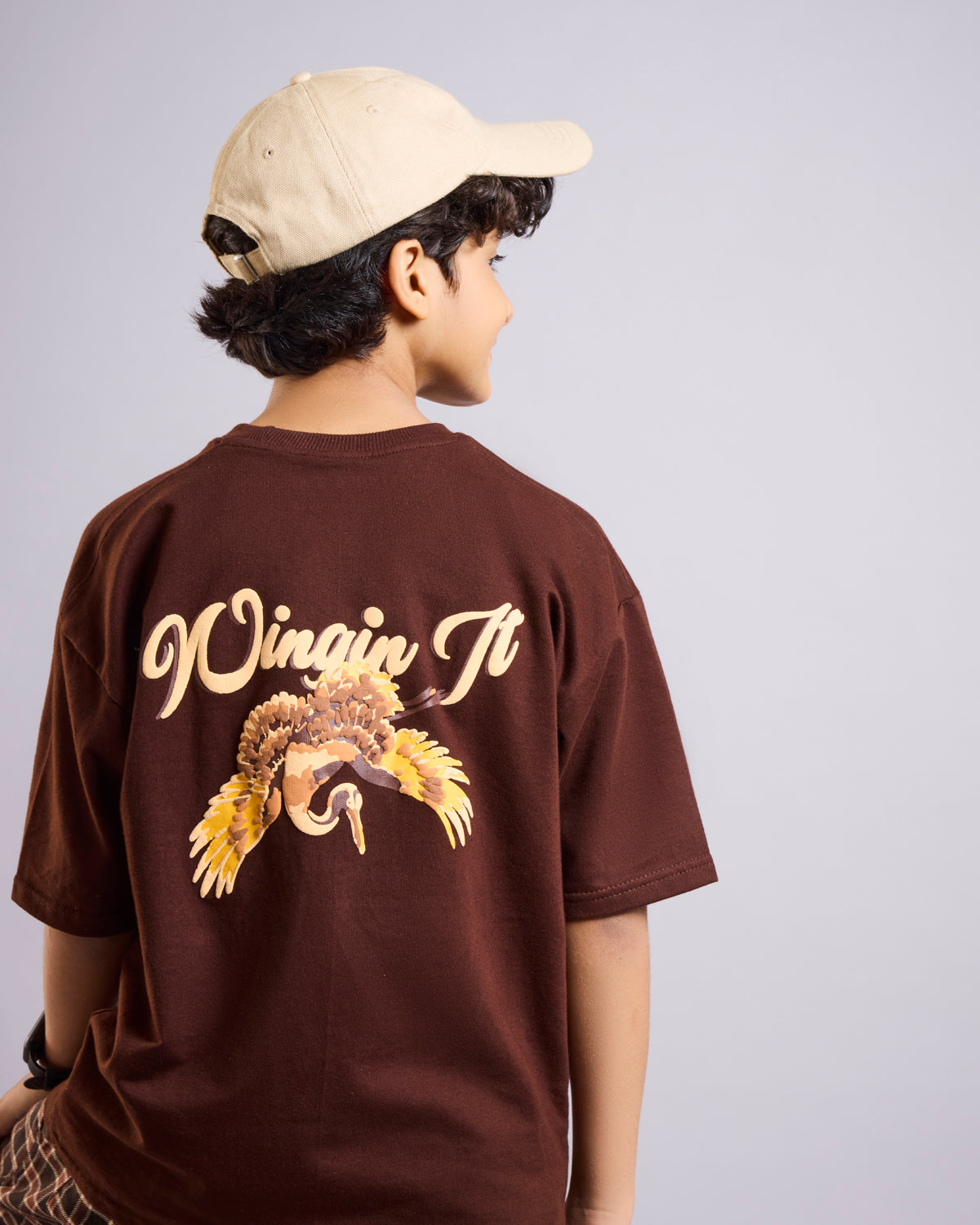 Wingin It – Brown Bird Print Kids’ T-Shirt