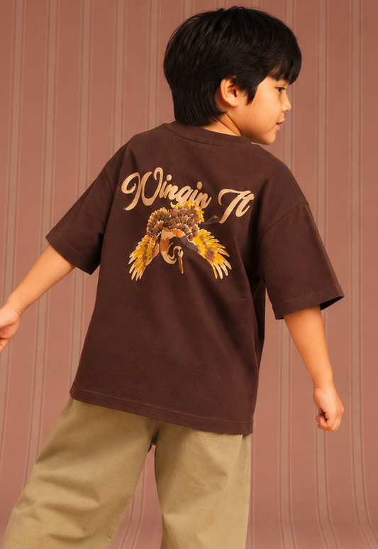 Wingin It – Brown Bird Print Kids’ T-Shirt