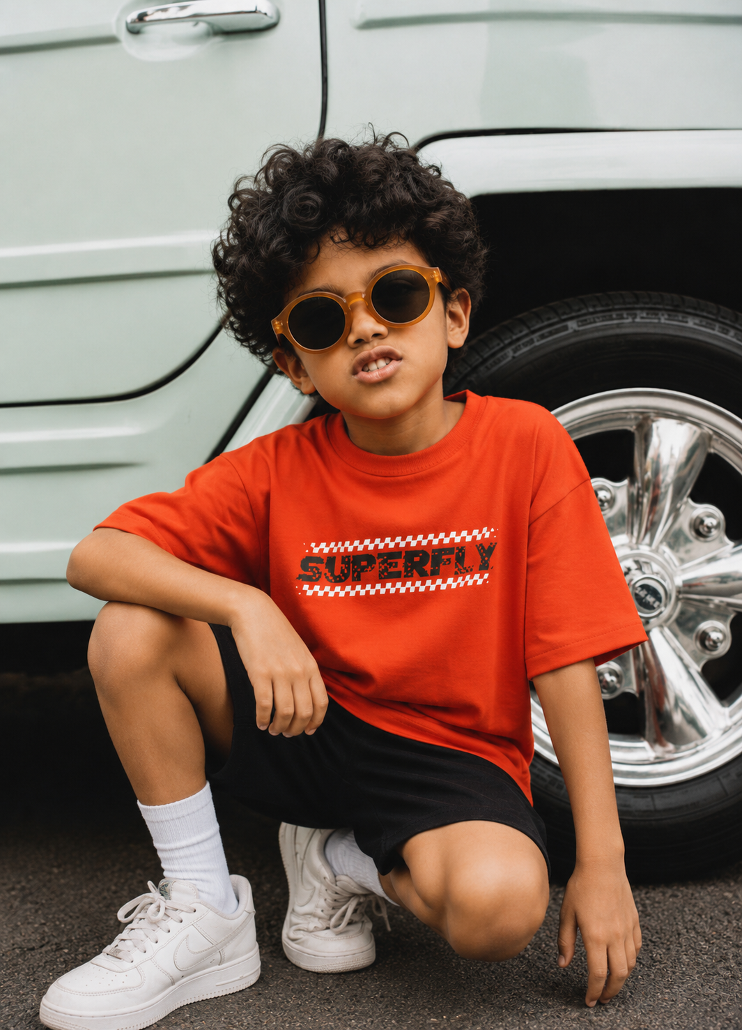 Orange Superfly –Car Print Kids' T-Shirt