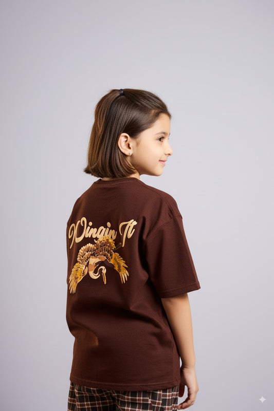 Wingin It – Brown Bird Print Kids’ T-Shirt