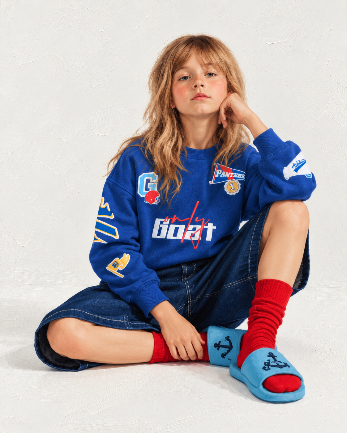Royal Blue Patchwork Kids' Sweatshirt