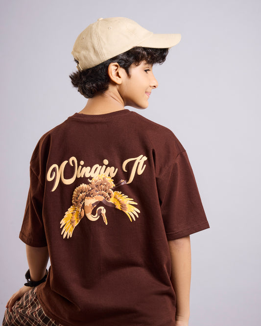 Wingin It – Brown Bird Print Kids’ T-Shirt